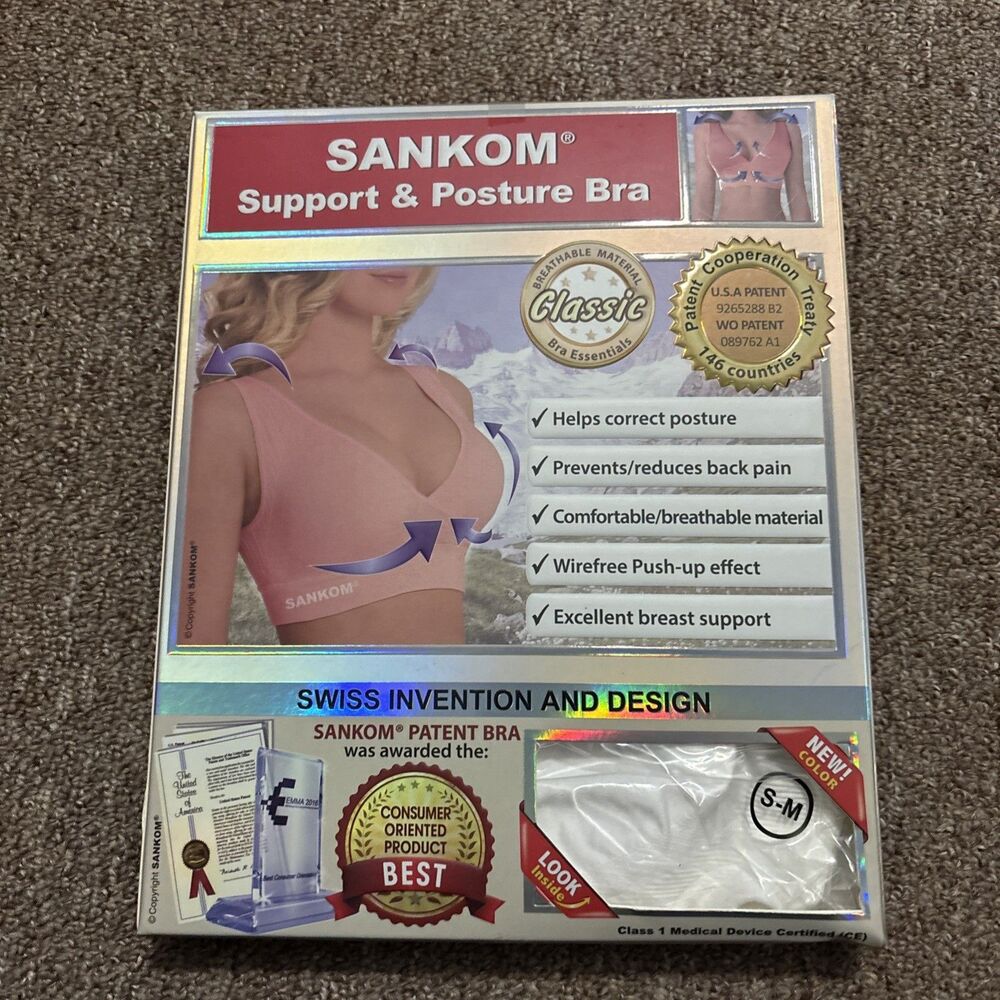 Sankom Compression Shapewear Posture Correcting Classic Bra White S/M, NWT